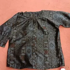 着物、大島紬、ダークブラウン・ブルーパターンのチュニック