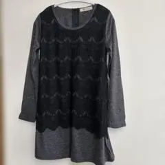 美品gateau romantiqueレース付きグレーと黒の長袖チュニック