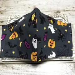 ハロウィン柄 グレー 薄手 ハンドメイドマスク 大人用