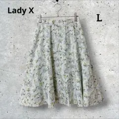 Lady X 花柄スカート フレア　L サイズ11 裏地あり　コットン100%