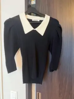 SNIDEL ニットカラーパフスリリブプルオーバー　ブラック