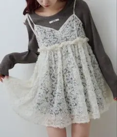 kastane キャミワンピース 前後2way ウェーブ刺繍チュールチュニック