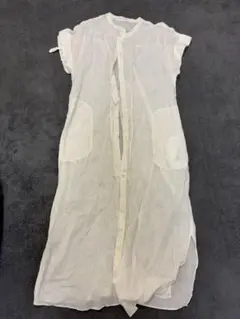 デプレ　ホワイト リネン混 ロングシャツ 半袖のサムネイル