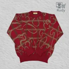 VIS-A-VIS チェック柄 ニット M 赤 ウール混 90s トラッド