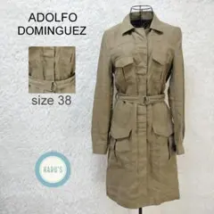 アドルフォドミンゲス リネン ロングコート ベルト付き カーキ系 サイズ38