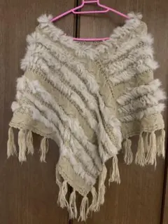 BATEAU MOUCHE ラビットファー フード付きポンチョ サイズM-L