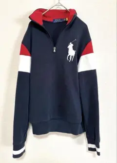 古着　★ポロラルフローレン★XS ハーフジップ BIGロゴ／紺／赤 トレーナー