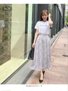 神戸レタス 岡部あゆみ シアーチェック フラワージャガード フレアスカートのサムネイル