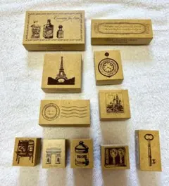 【未使用】アンティーク風　スタンプ　レトロ　デコ素材　木製はんこ