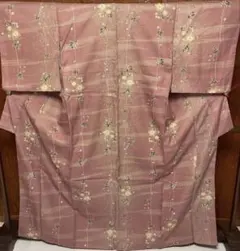 洗える着物小紋 着物 くすみピンク 花柄 トールサイズ
