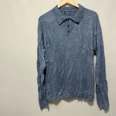 ブルー 長袖ポロシャツ ポロニット　メンズ　長袖　古着