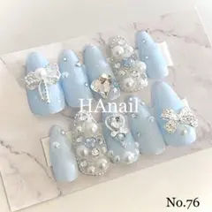 ネイルチップ 水色 量産型 地雷 韓国 リボン ブルー 推しオーダー 痛ネイル