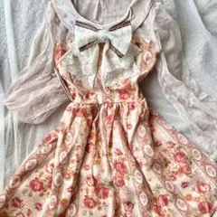 リズリサ ベロア襟 チュールレース袖 薔薇柄 ミニワンピース 姫カジ Y2K