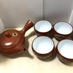 陶器製 急須 茶色 葉模様　湯呑み4個セット③