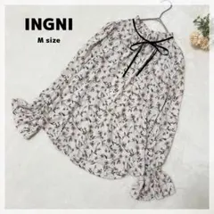 【イング】とろみ 小花柄ボウタイブラウス M アイボリー フェミニン フォーマル