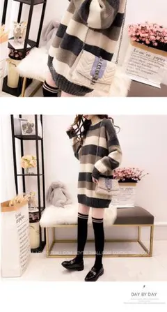 【新品未使用！激安！大人気！】ハイネック　ボーダー　ニットワンピース　hhg