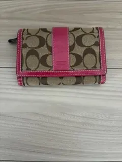 COACH コーチ シグネチャー 財布 ラウンドファスナー ピンク ブラウンのサムネイル