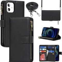 iPhone 12 mini ケース 手帳型 シンプル 財布 ブラック 黒