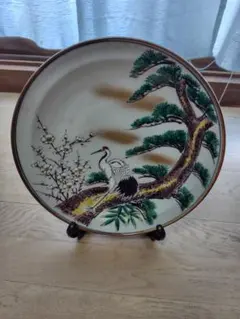 九谷焼　飾り皿　松鶴図　陶芸