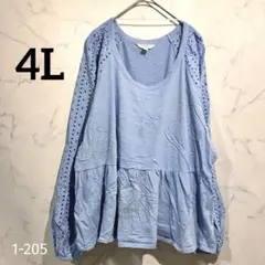 ライトブルー レーススリーブ カットソー ライトブルー 大きいサイズ 【3XL】