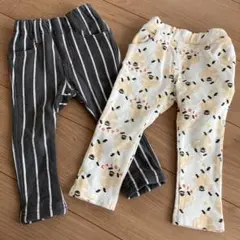 裏起毛ストライプと動物柄のパンツ2点セット
