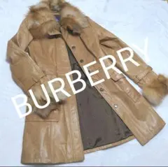 ay14. BURBERRY 牛革 ロングコート フォックスファー サイズ38