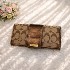 COACH シグネチャー 二つ折り長財布 ブラウン×ピンク　コーチ