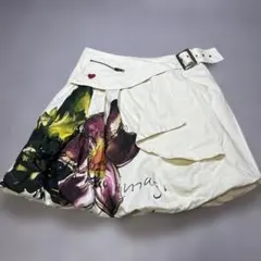 Desigual 花柄 バルーンスカート 38 オフホワイト刺繍 ベルト付のサムネイル