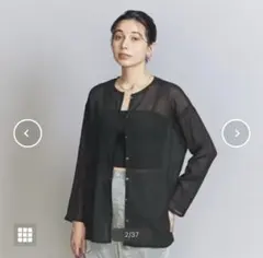 BEAUTY&YOUTH クレープ クルーネックカーディガンのサムネイル