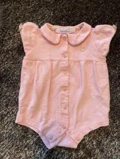 美品ファミリア 60cm女の子 半袖ロンパース 襟付き 夏 カバーオール ピンク