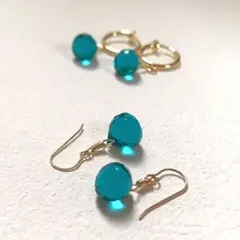 ☆14kgf★天然石ピーコックブルークォーツのピアス・イヤリング☆オニオンカット