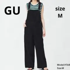 GU/ジーユーデニムサロペットストレートパンツユーズド加工ブラックM