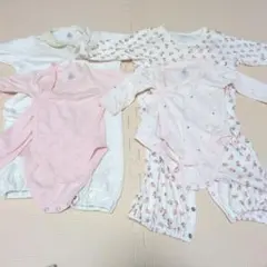 PETIT BATEAU　ロンパース・カバーオールセット（ピンク・ホワイト）