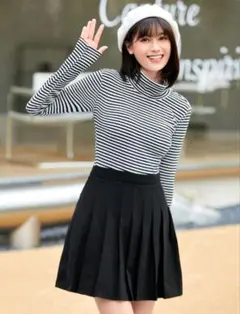 ストライプタートルネック長袖トップス