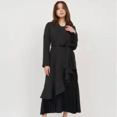 ROYAL PARTY 異素材プリーツラッフルロングコート