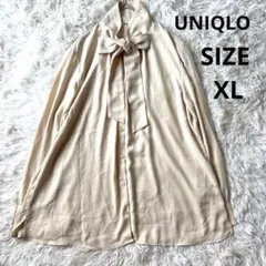 【UNIQLO】レーヨン ボウタイブラウス ベージュ XLのサムネイル
