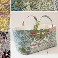 ツールボックス型 収納バッグ(ふた付き) ハンドメイド 布バスケット 2way