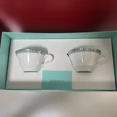 650 ティファニー プラチナ ブルーバンド デザートプレート 2点セット