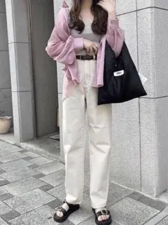 【値下げ中】GRL 配色ステッチハイウエストストレートパンツ gm296