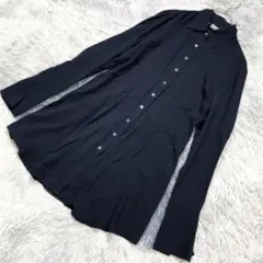 シルク100% DKNY ロング丈ブラウス 長袖シャツ ブラック寄りネイビーのサムネイル