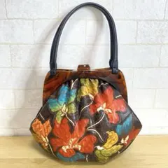 美品✨希少　レザー　花柄　和装バッグ　ハンドバッグ