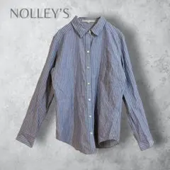 【NOLLY’s ノーリーズ】　ストライプ　長袖シャツ　日本製　ブルー　38 綿のサムネイル