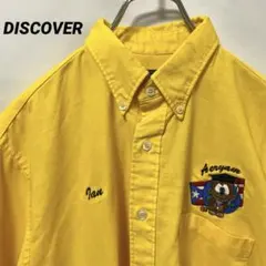 T-469 DISCOVER BDシャツ USA製 企業刺繍 半袖M黄USA古着
