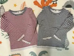 長袖カットソー 2枚セット 赤 黒 ストライプ