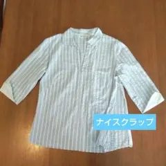 ナイスクラップ　プルオーバーシャツ　綿100　五分袖　日本製　水色系ストライプ
