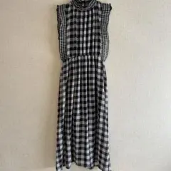 ブラック × ホワイト ギンガムチェック ノースリーブワンピース
