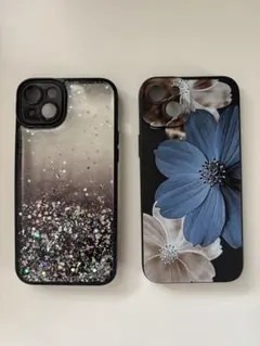 iPhoneケース グリッターと花柄2点セット