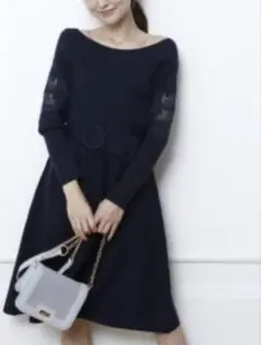 【美品】Apuweiser-riche ネイビー長袖ワンピース