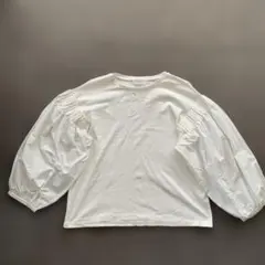 【OPAQUE.CLIP 】異素材コンビ七分袖シャツ ホワイト パフスリーブL