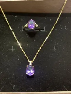 天然紫アメジスト　紫色宝石のネックレスとリングセット　S925
